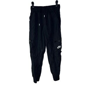 Nike Jogger Pants Youth XS Black Nylon Cargo ‎ Drawstring Elastic Waist EUC